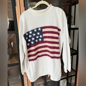 Vintage 90s USA Flag Knit Mockneck Sweater County Seat Patriotic embroidered